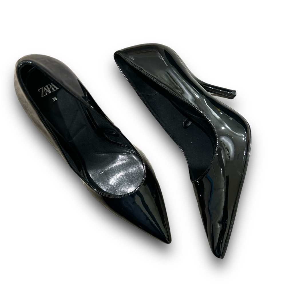 ZARA Black Patent Leather Pump Heel
